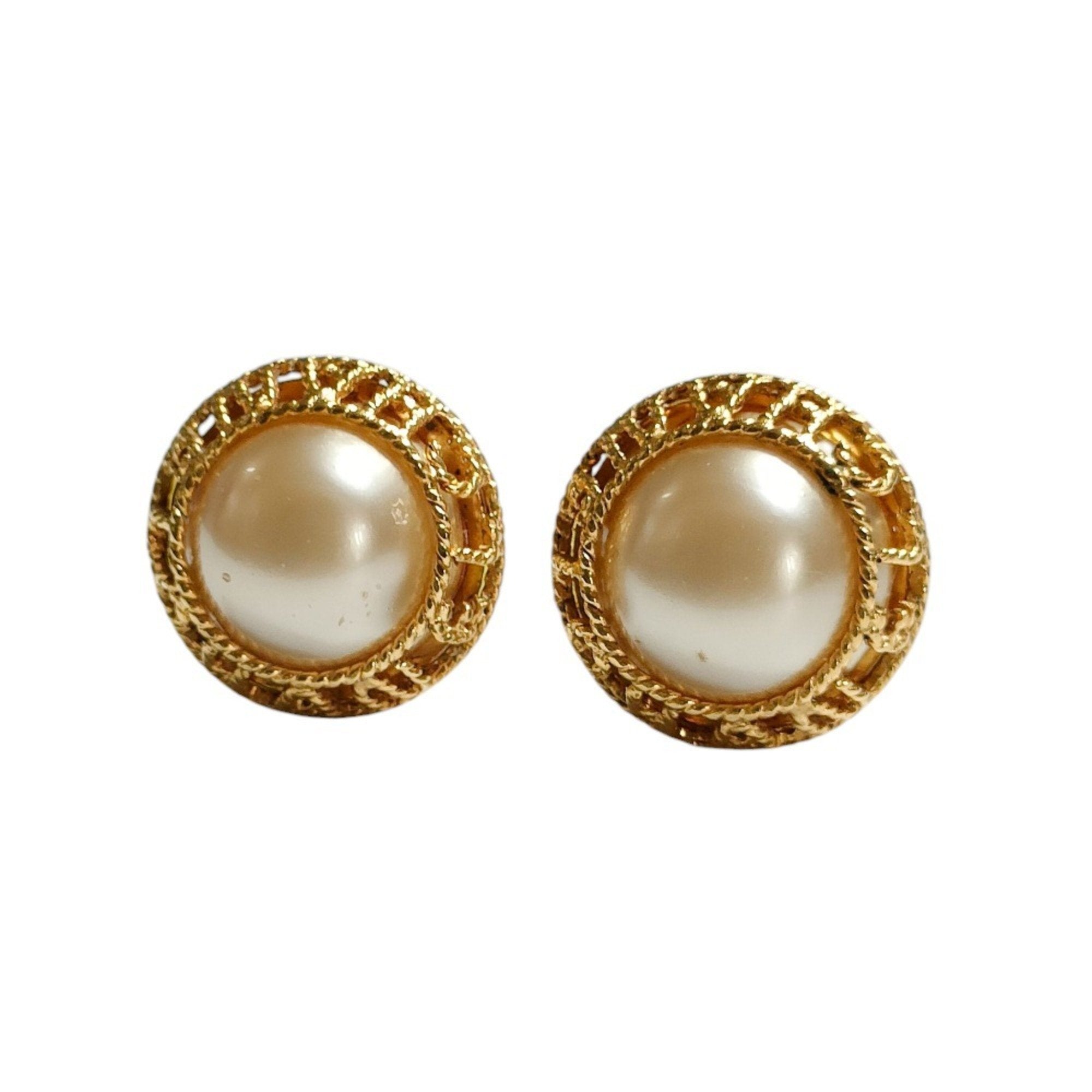 Vintage Earrings Pearl Gold-Tone Metal