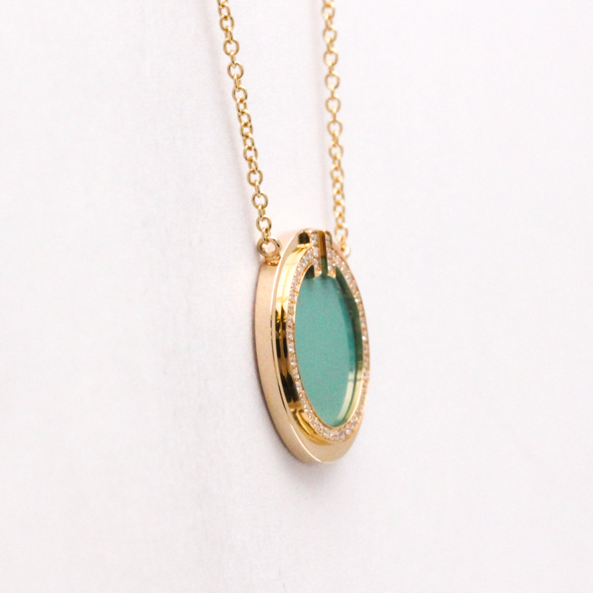 Pendant Necklace 18K Rose Gold With Diamond and Turquoise