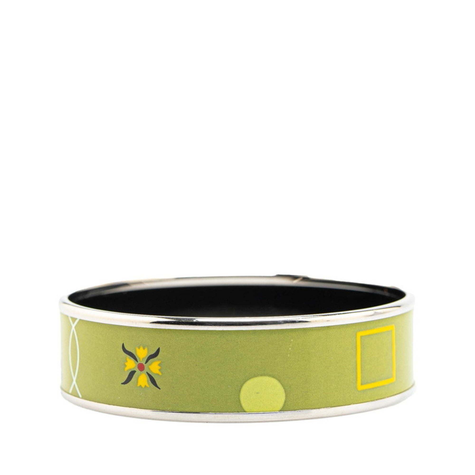 Enamel Bangle Metal Green Multi-Color Silver Bracelet