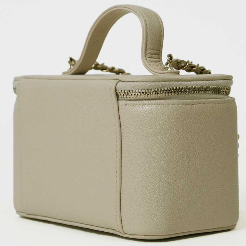 Business Affinity Top Handle Vanity Case with Chain Quilted Caviar Small