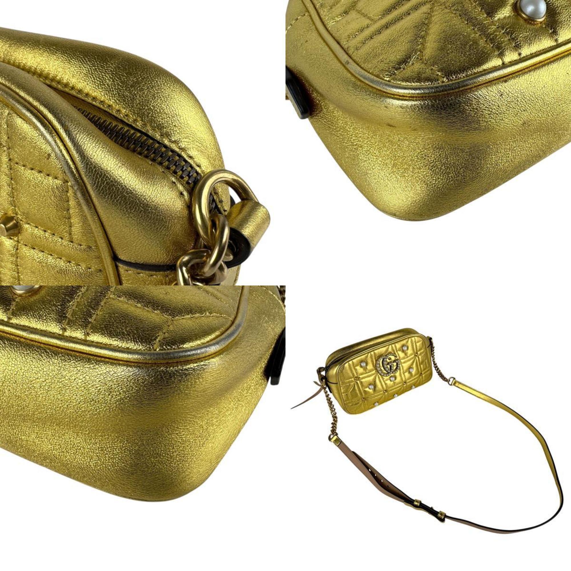Pearly GG Marmont Shoulder Bag Embellished Matelasse Leather Small