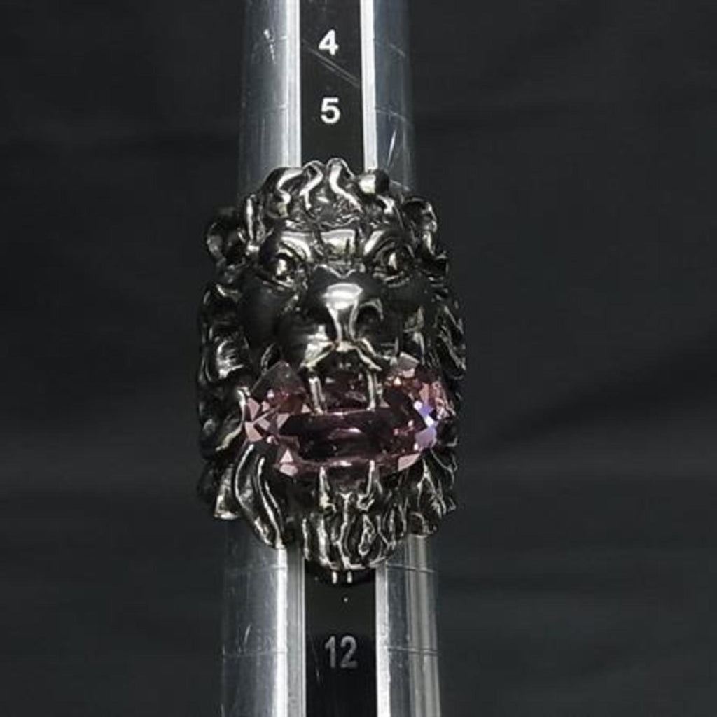 Lion Head Ring Metal With Rhinestone