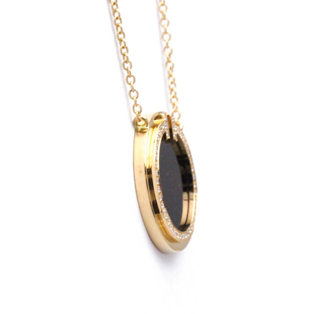 T Pendant Necklace 18K Rose Gold with Diamond and Onyx