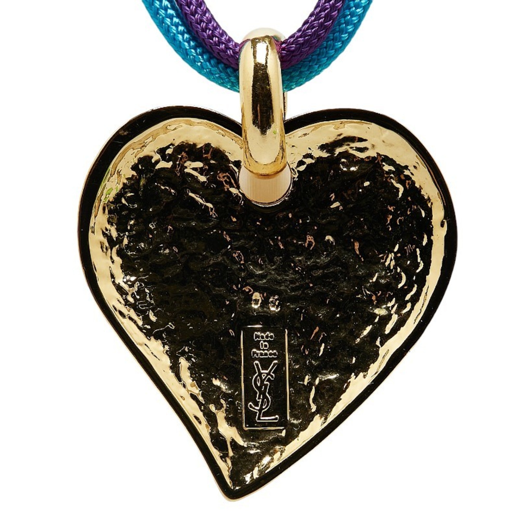 Vintage Heart Motif Pendant Necklace Canvas Black Blue Brown