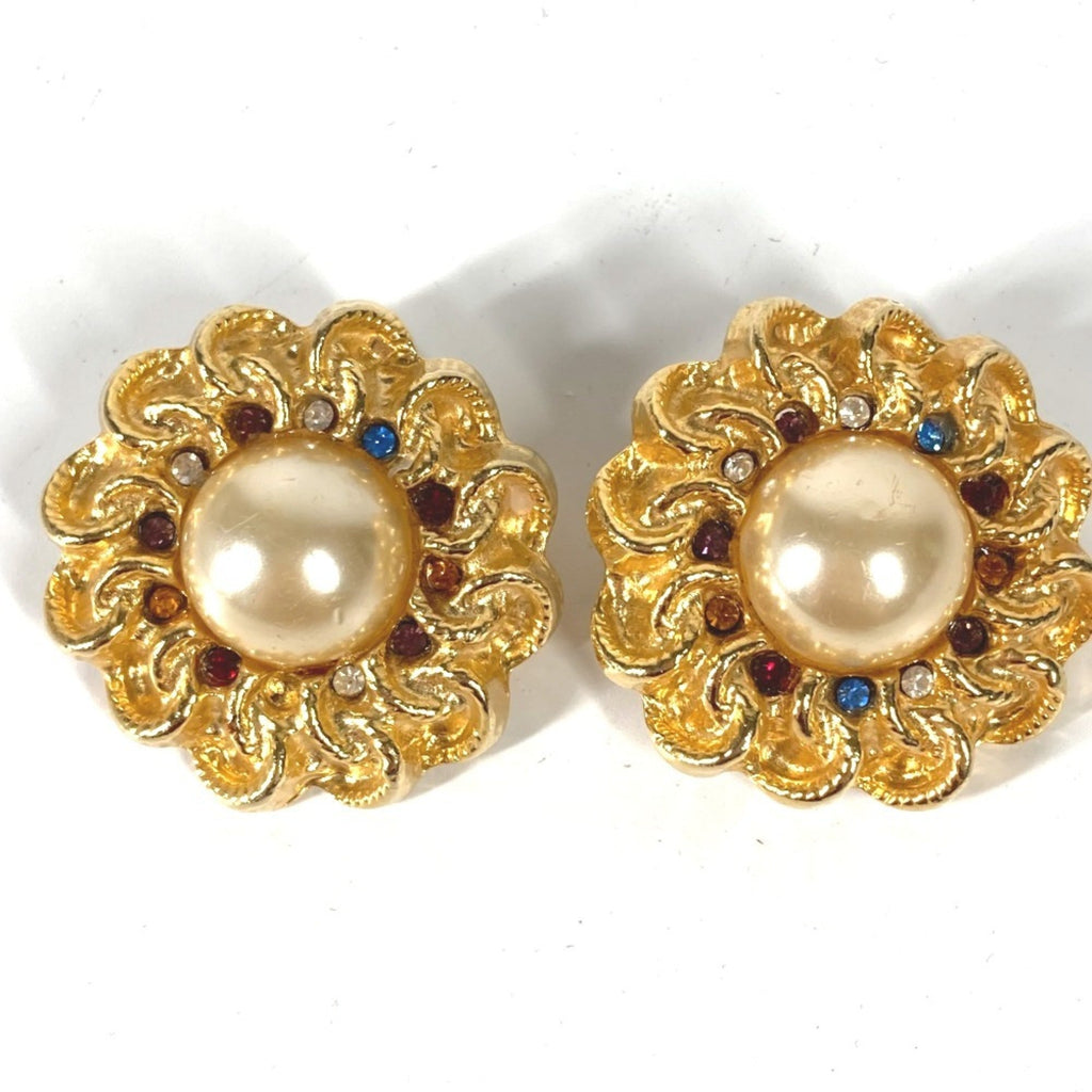 Vintage Earrings Pearl Silver-Tone Metal