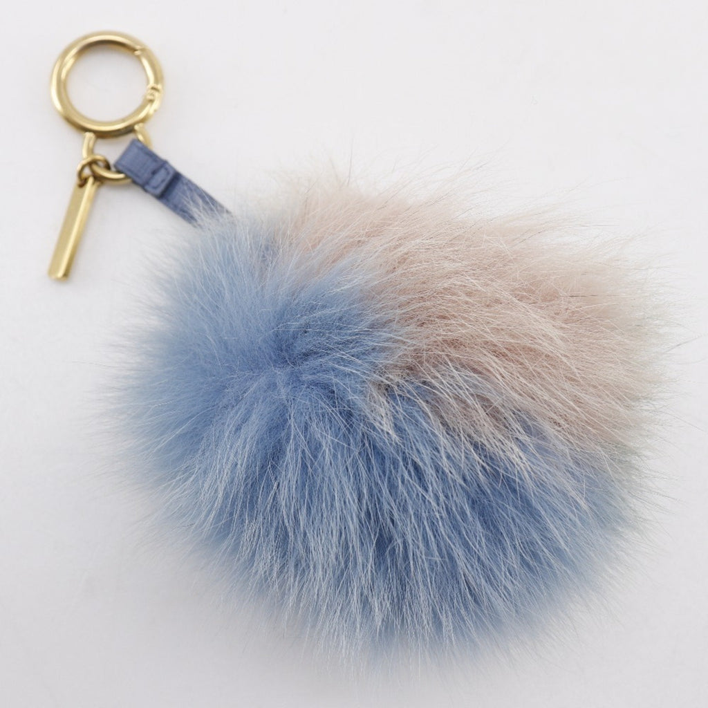 Pom Pom Charm Fur and Leather Blue Green Pink Handbag Charm
