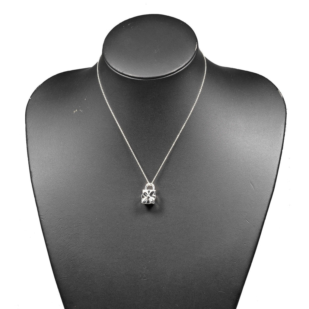 Ribbon Box Lock Pendant Necklace Sterling Silver