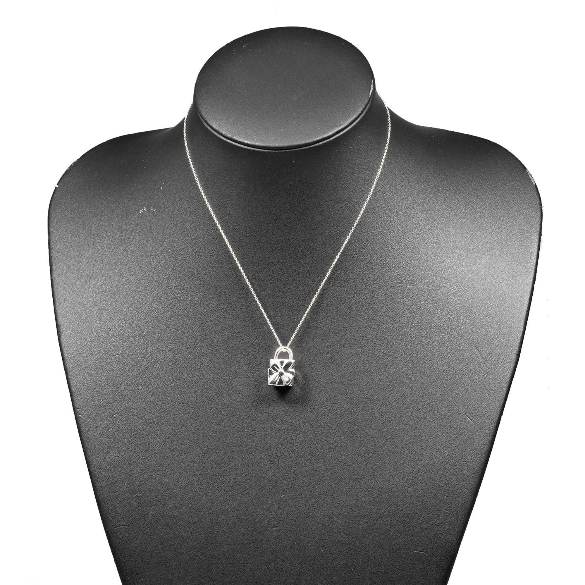 Ribbon Box Lock Pendant Necklace Sterling Silver