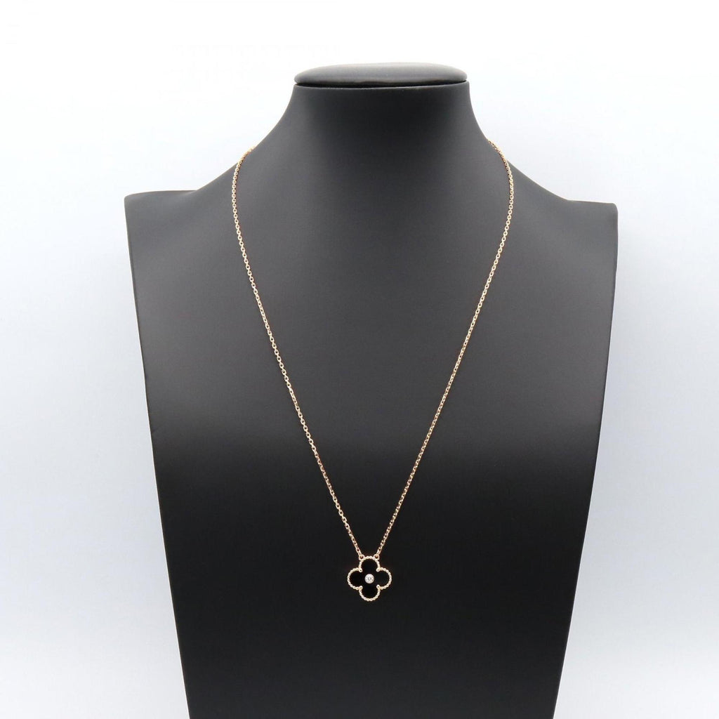 Vintage Alhambra Pendant Necklace 18K Rose Gold and Onyx