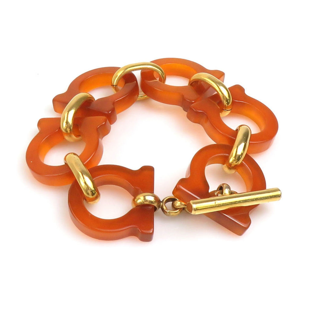 Gancini Bracelet Metal and Plastic Brown and Gold
