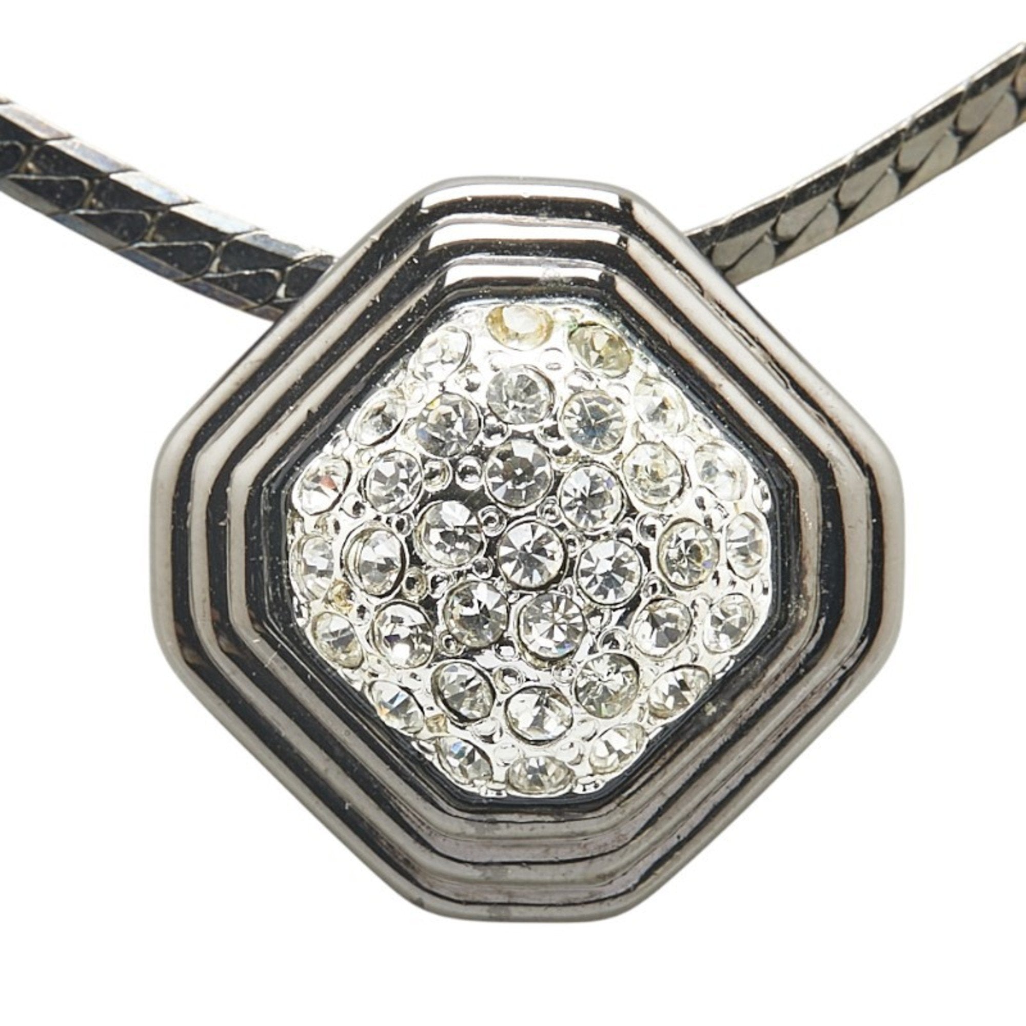 Pendant Necklace Black and Silver Metal