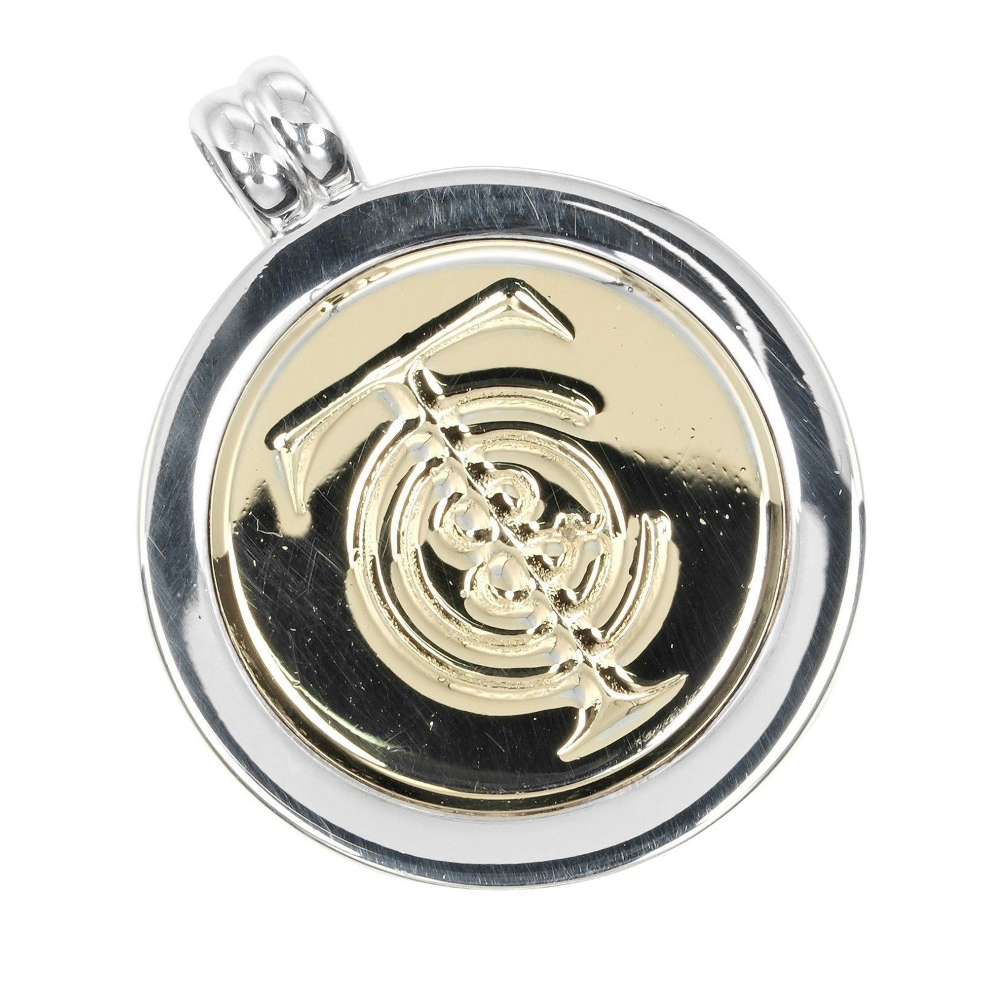 T&C Coin Pendant Necklace Sterling Silver and 18K Yellow Gold