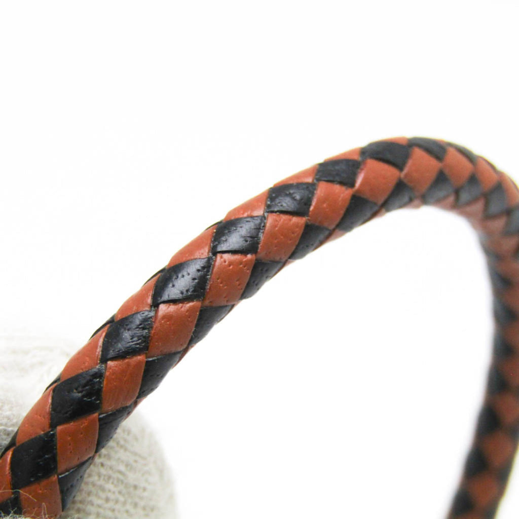 Jumbo Bangle Leather and Metal Black Brown Silver Bracelet