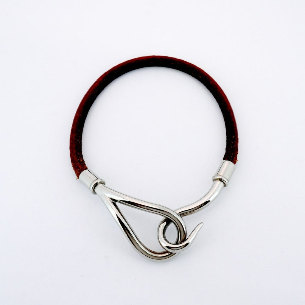 Bracelet Leather and Metal Brown and Silver
