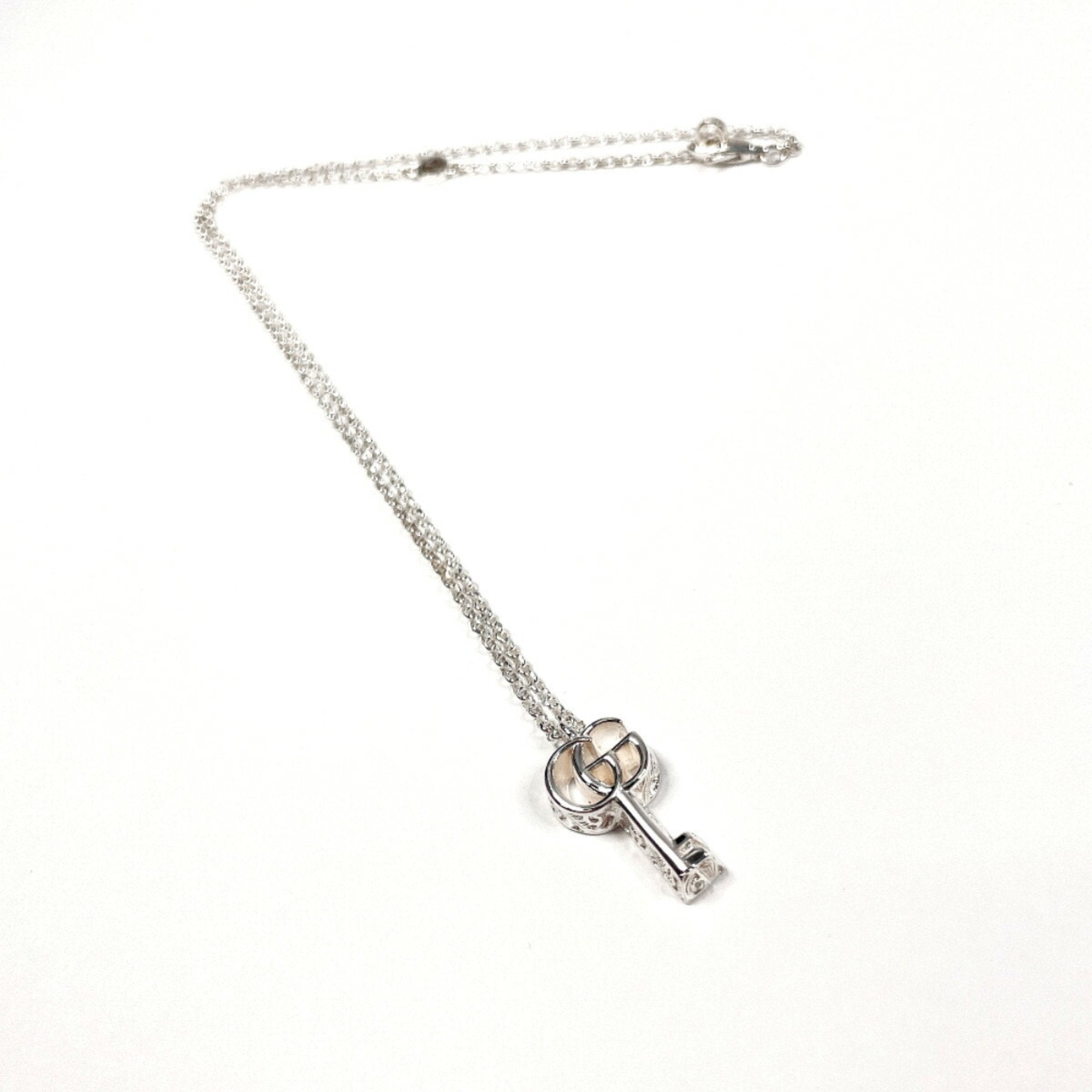 Double G Key Arabesque Pendant Necklace Sterling Silver