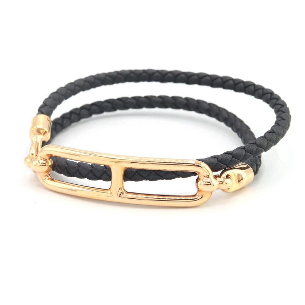 Luli Double Tour Bracelet Leather and Metal Black