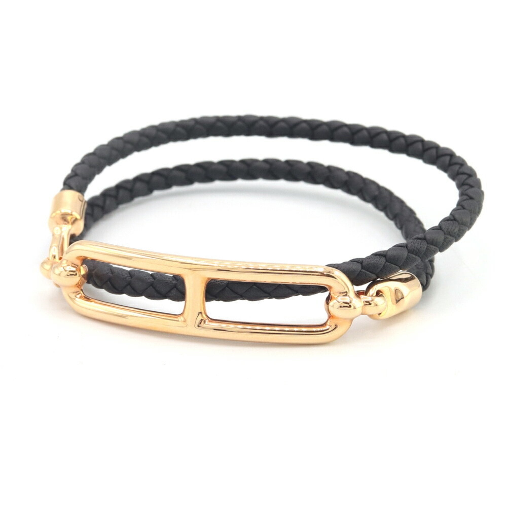 Luli Double Tour Bracelet Leather and Metal Black