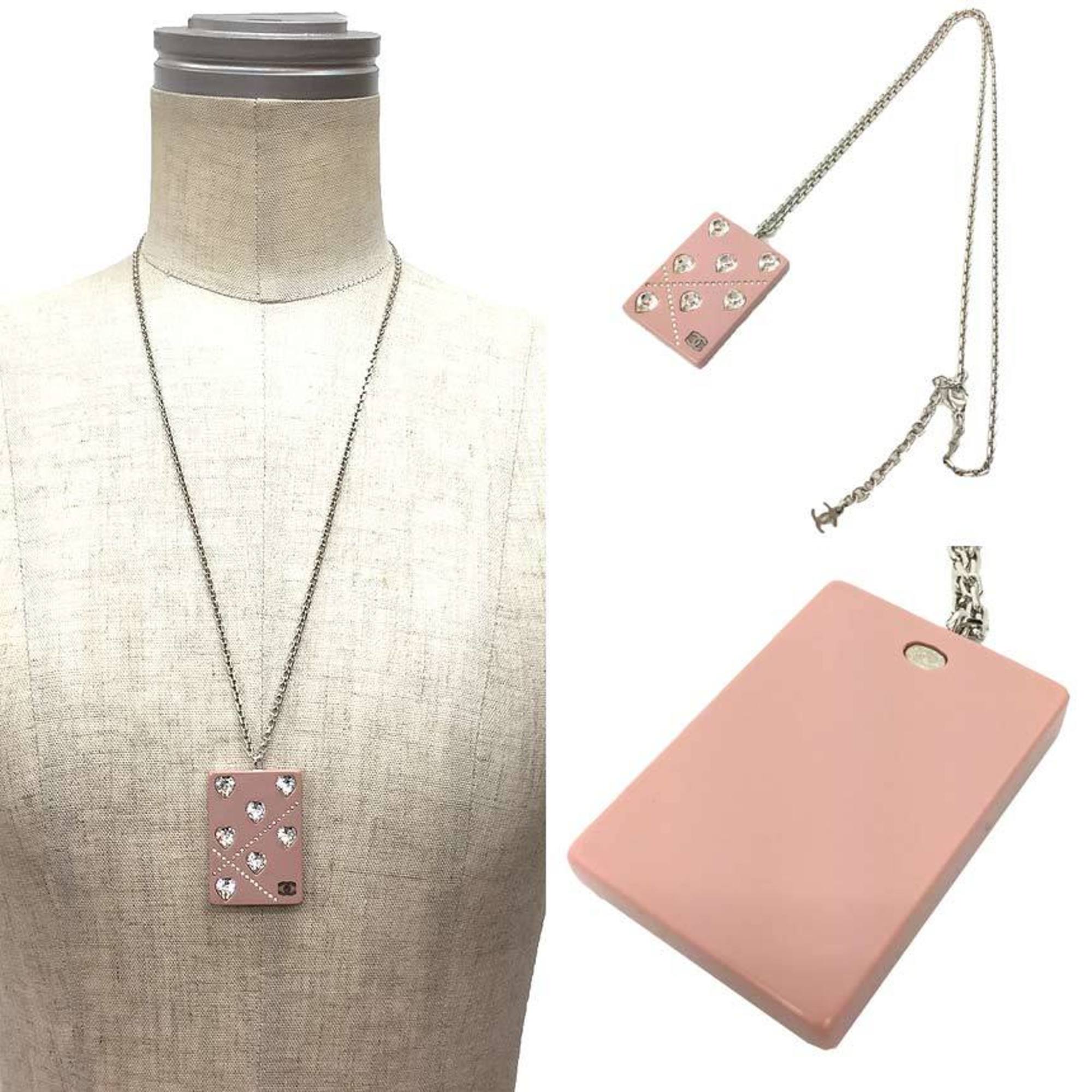 Plate Heart Pendant Necklace Metal and Plastic Pink Gold and Silver