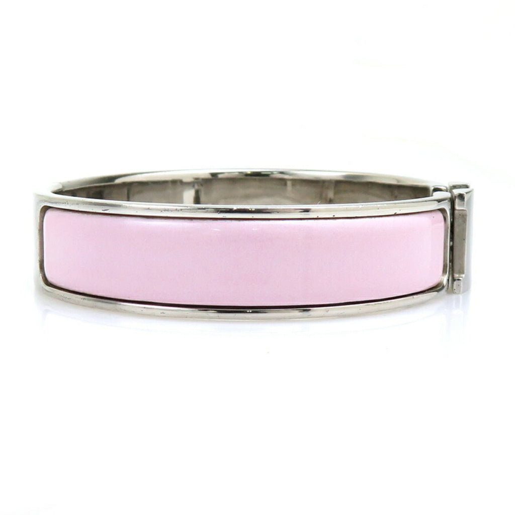 Bangle Bracelet Enamel and Metal Light Pink and Silver