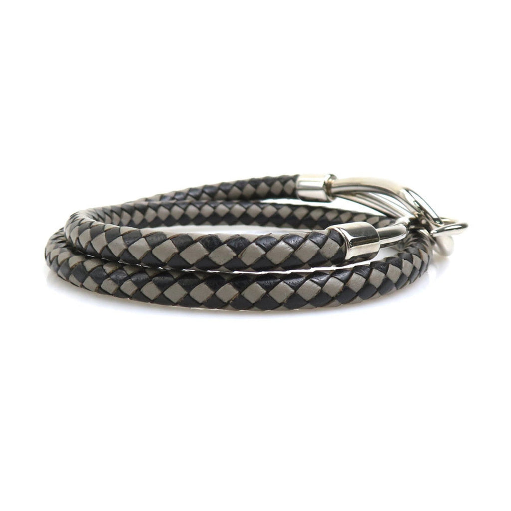 Leather Choker Necklace Metal Black Gray Silver