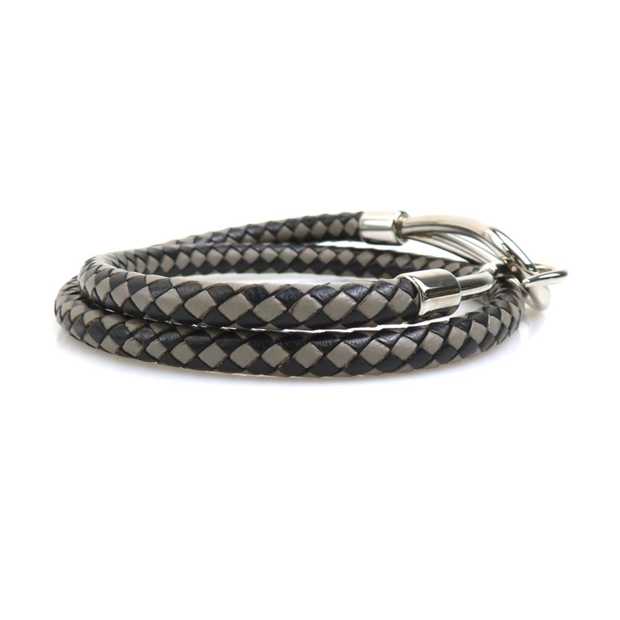 Leather Choker Necklace Metal Black Gray Silver