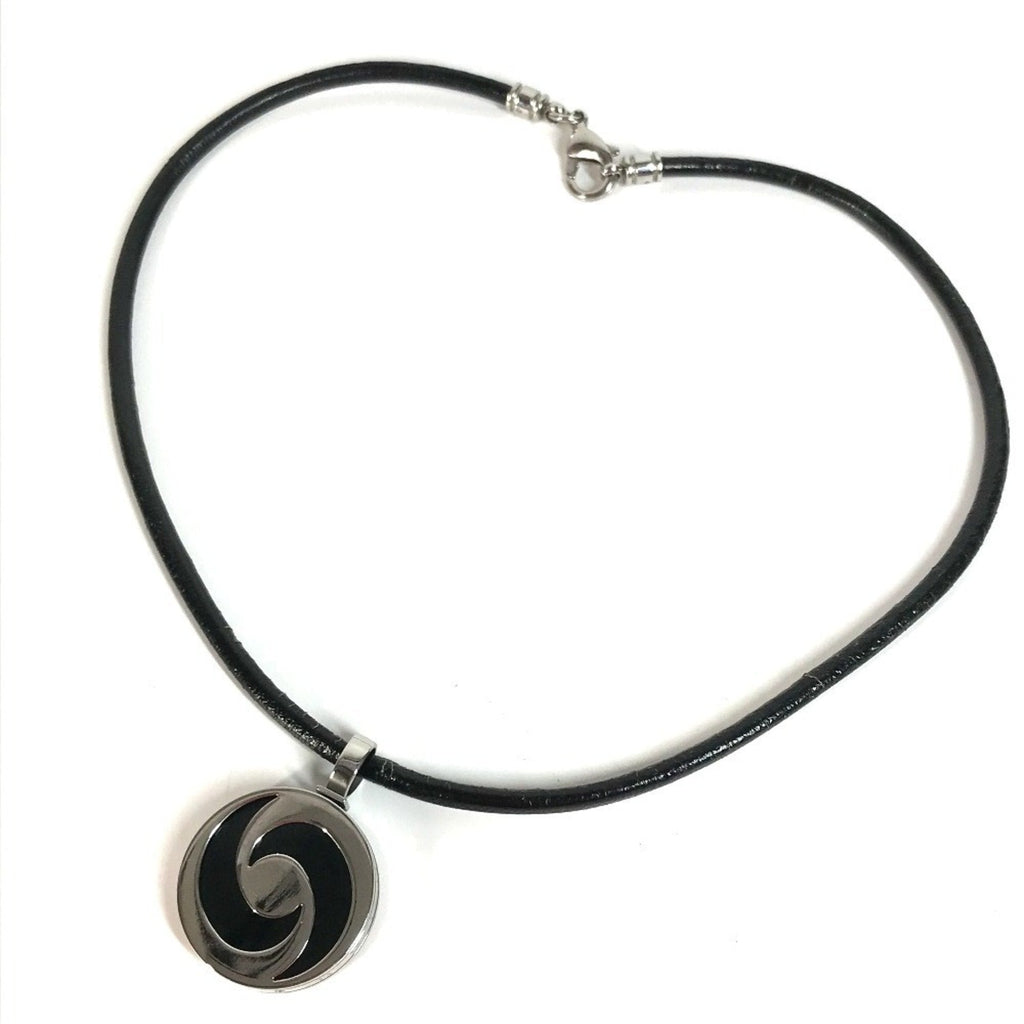 Pendant Necklace Stainless Steel and 18K White Gold with Onyx