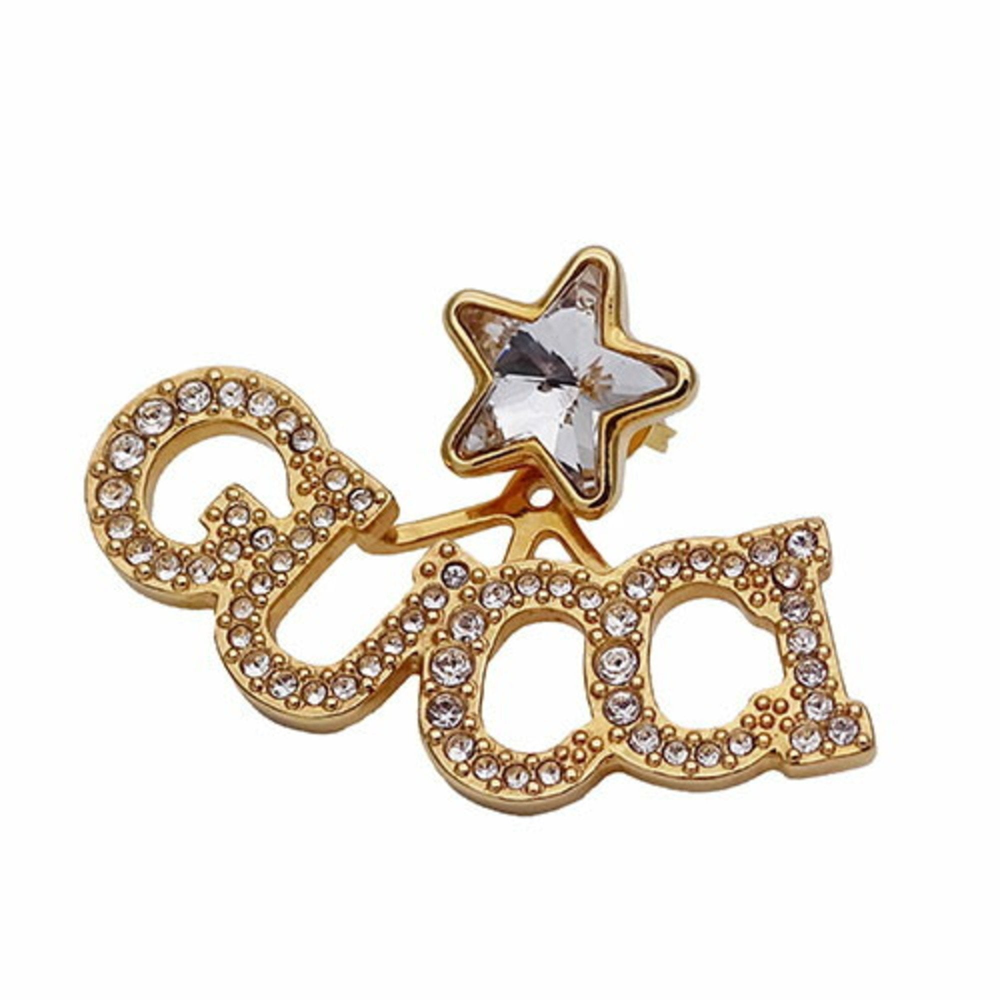 Single Earring Rhinestone Gold-Tone Metal