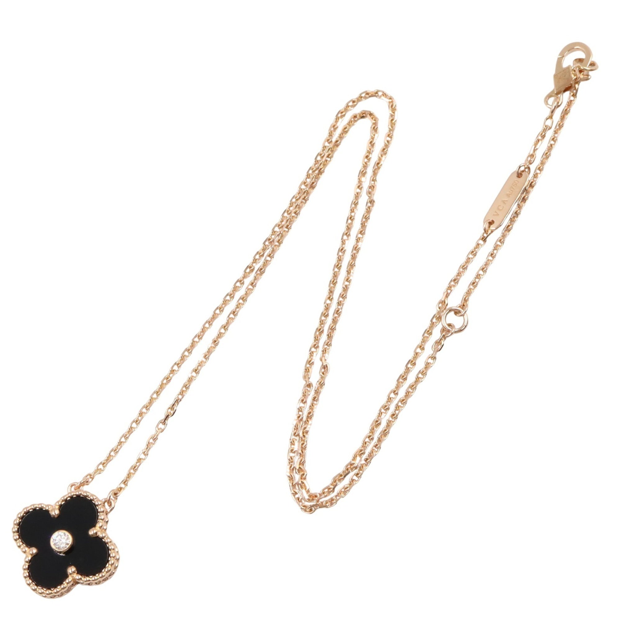 Vintage Alhambra Pendant Necklace 18K Rose Gold and Onyx
