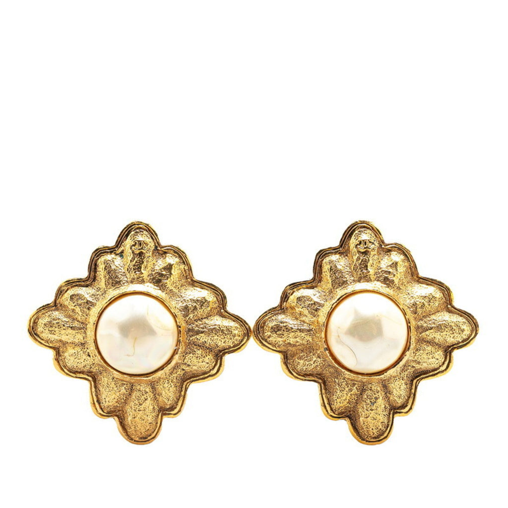 Vintage Earrings Pearl Gold-Tone Metal