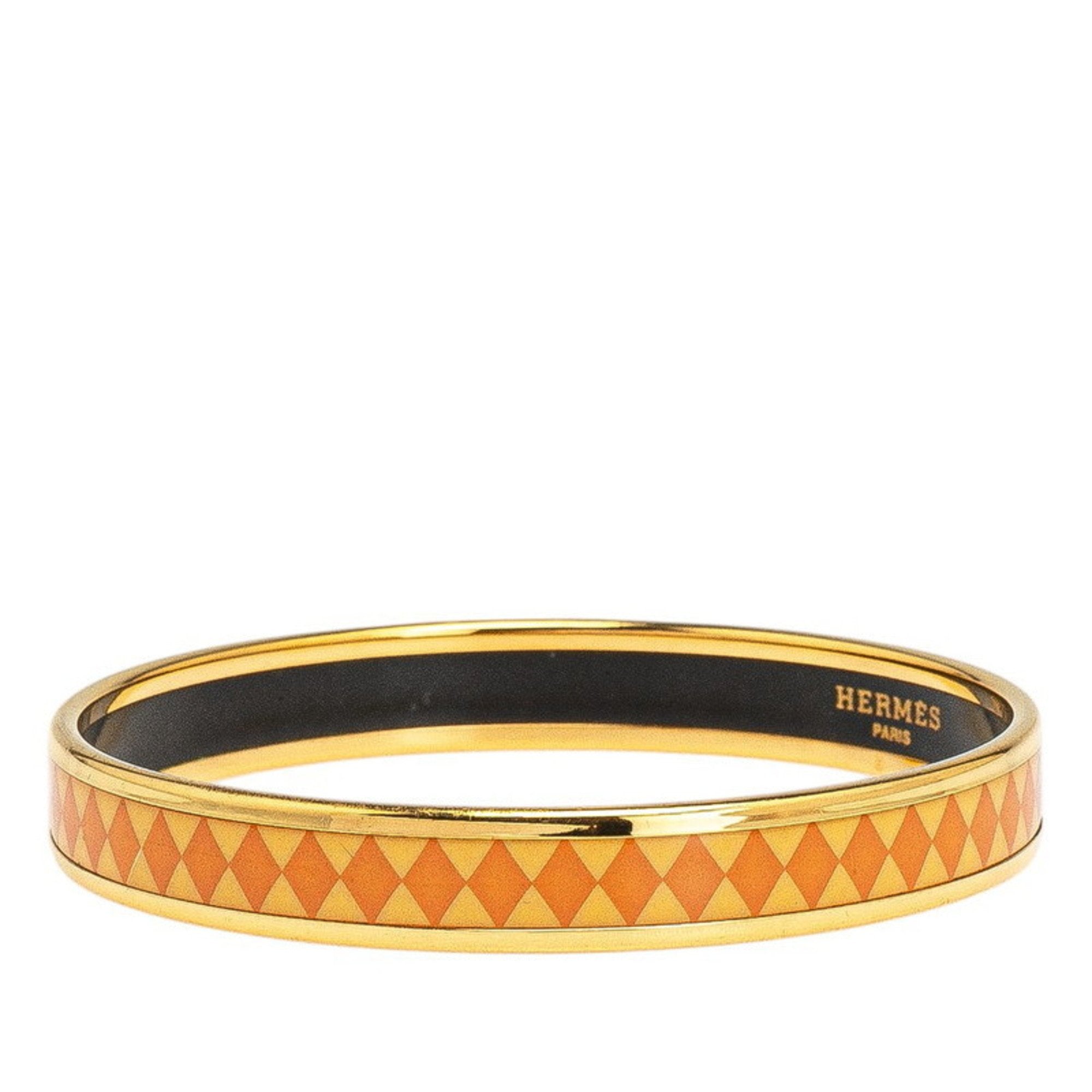 Bangle Orange Enamel and Gold Plated Mini with Diamond Motif Bracelet