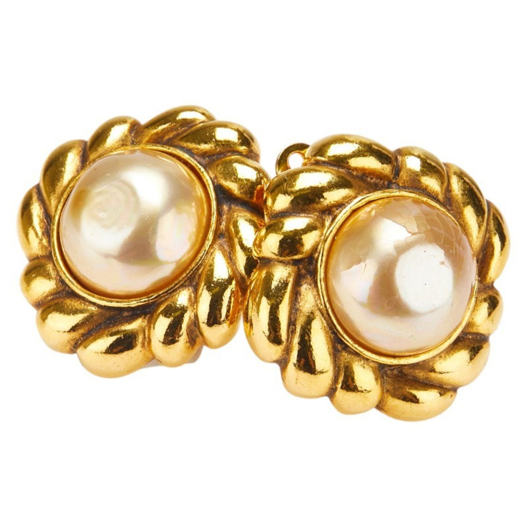 Earrings Pearl Gold-Tone Metal