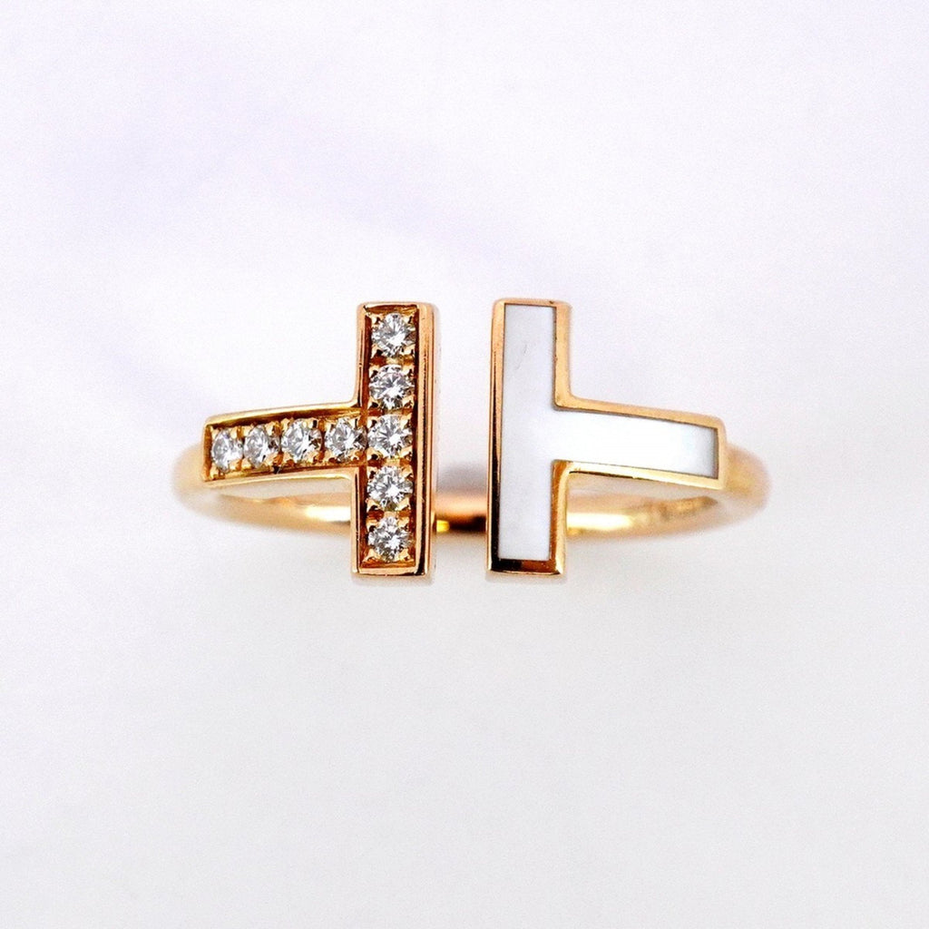 Ring 18K Rose Gold With Diamond and Mother of Pearl