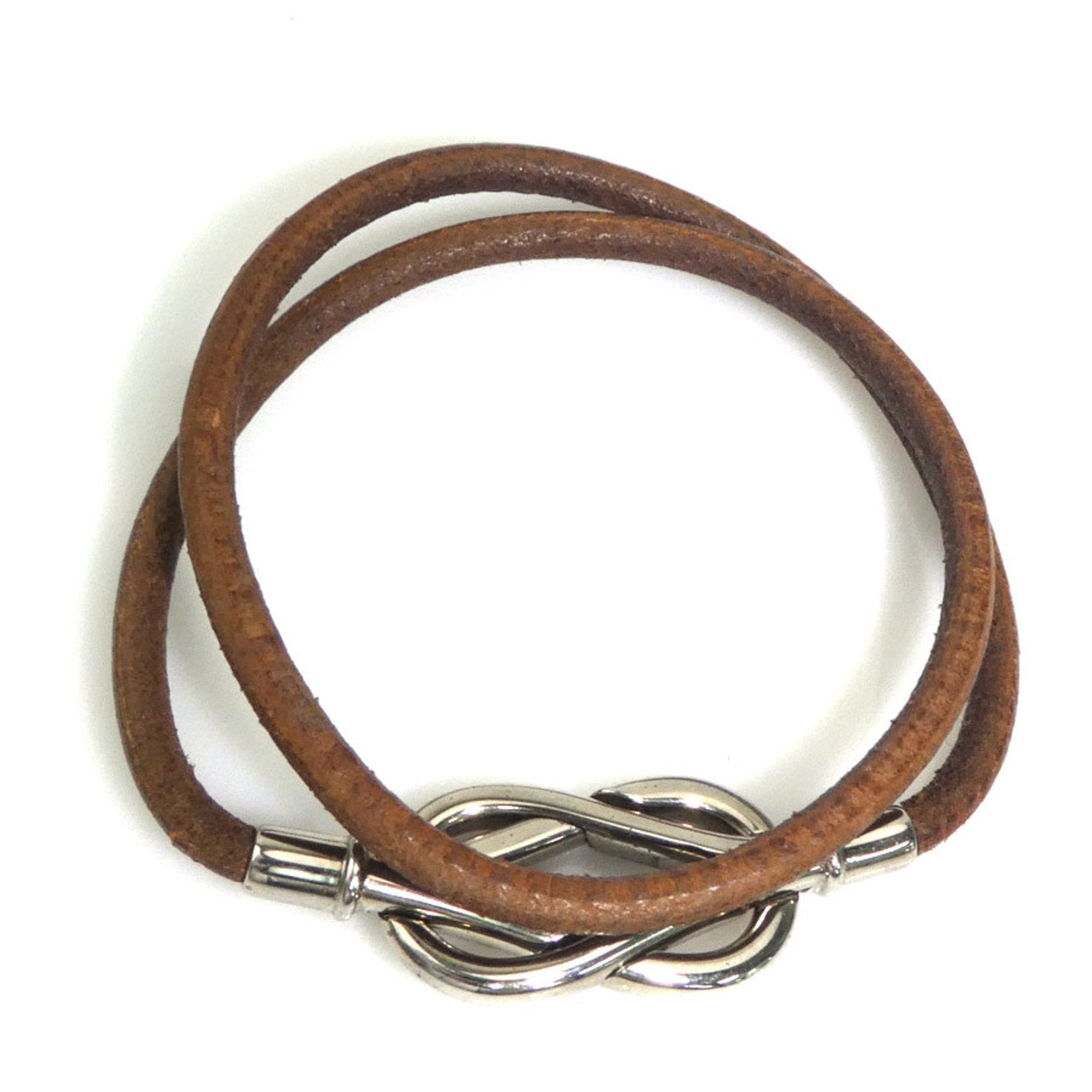 Necklace Leather and Metal Brown and Silver