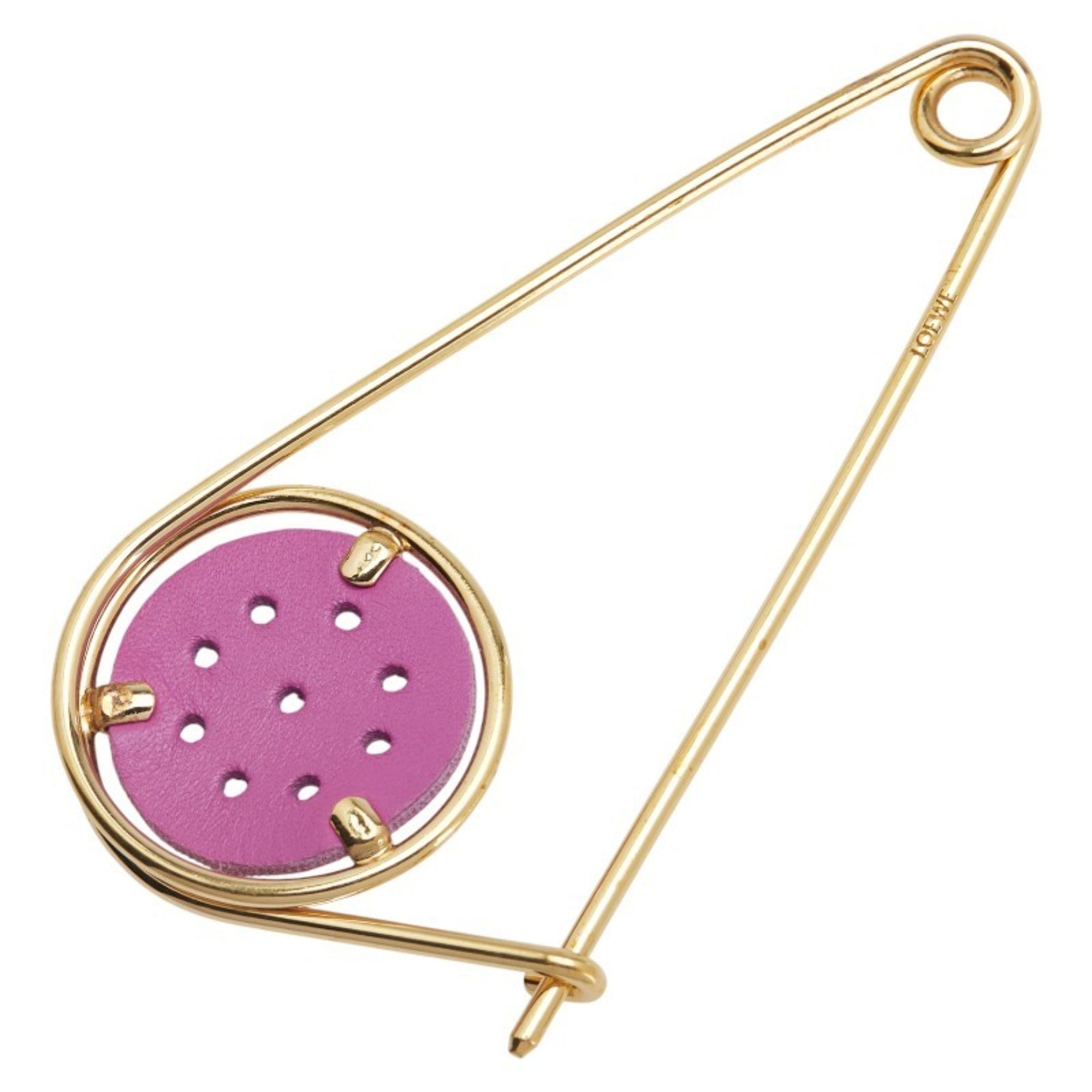 Meccano Brooch Plated Leather Gold and Purple