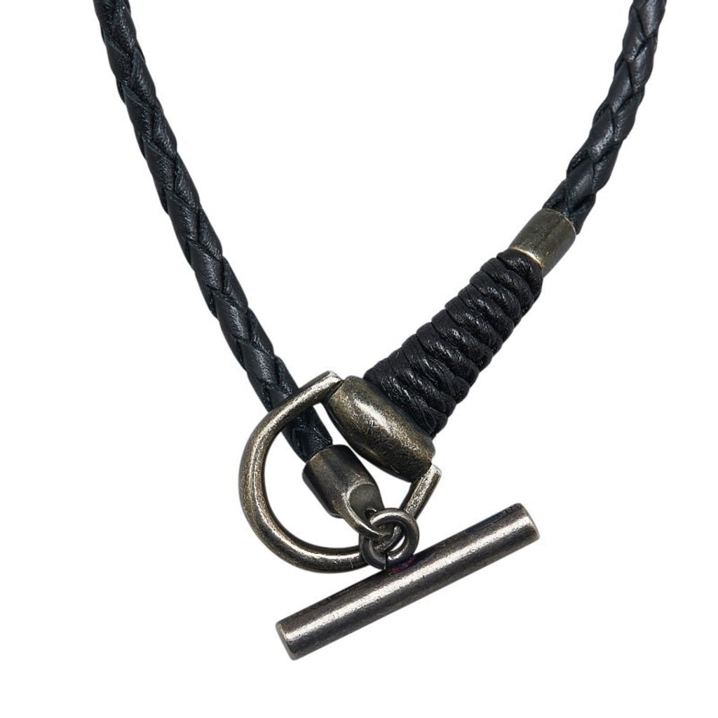 Horsebit Necklace Leather and Sterling Silver Black
