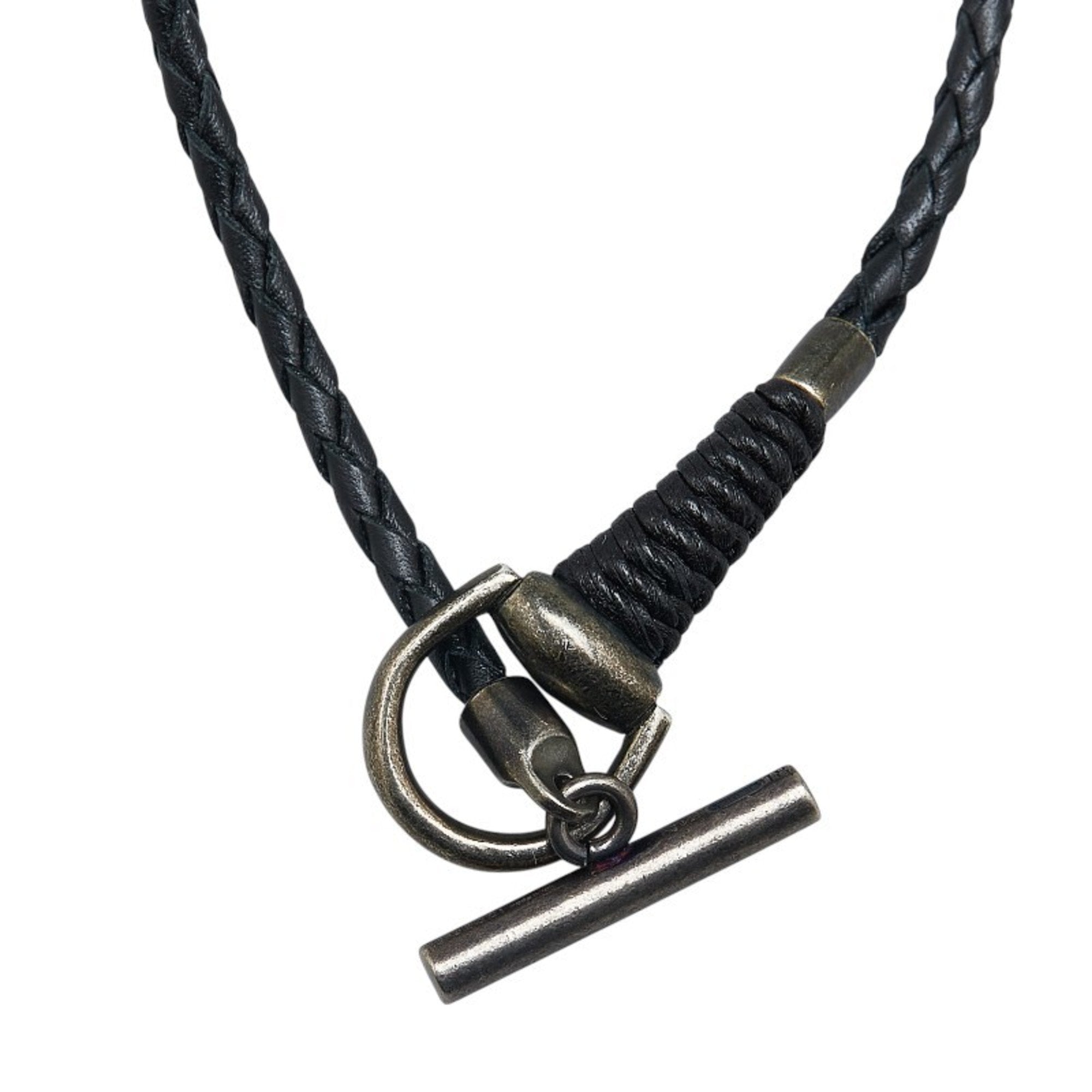 Horsebit Necklace Leather and Sterling Silver Black