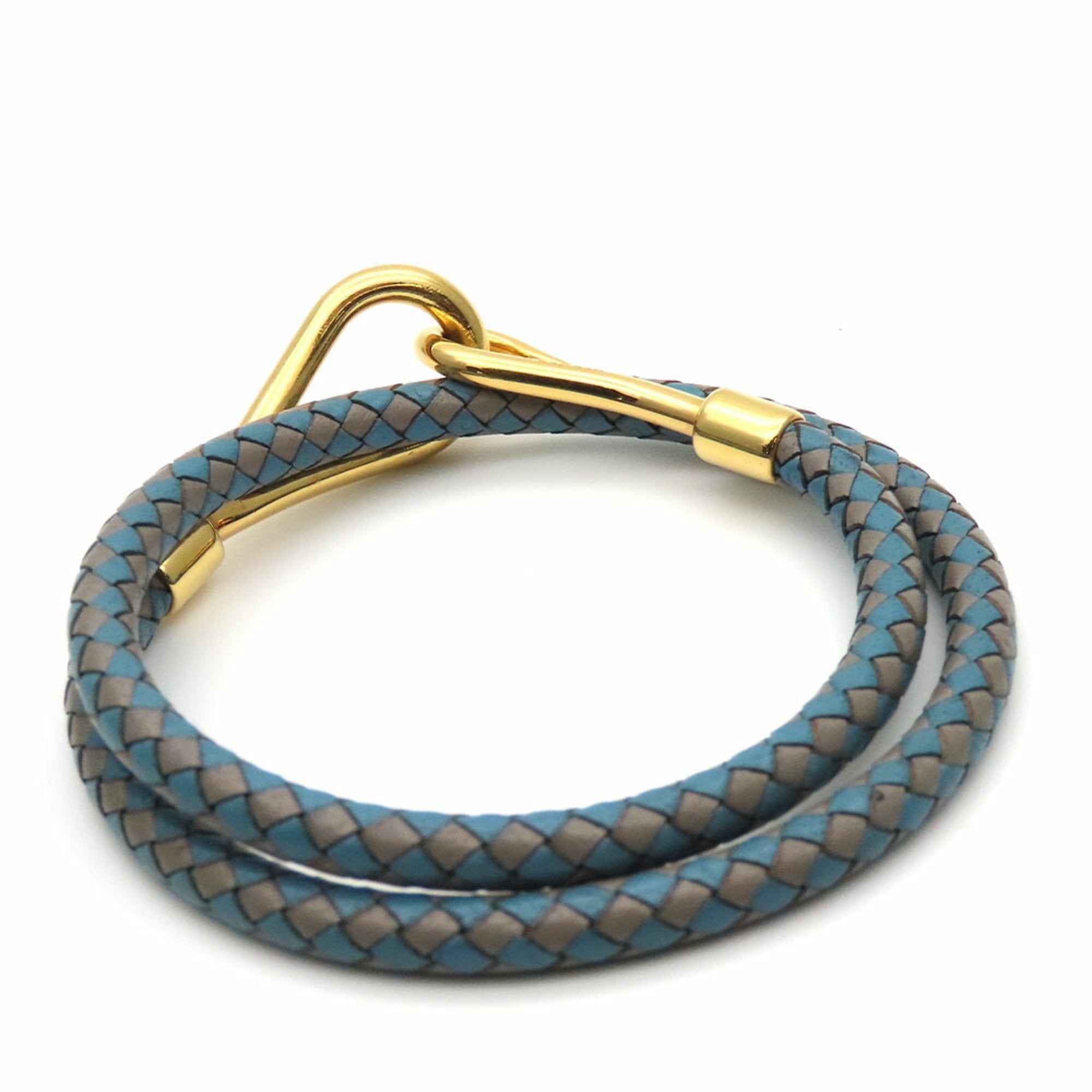 Bracelet Leather and Metal Blue Grey