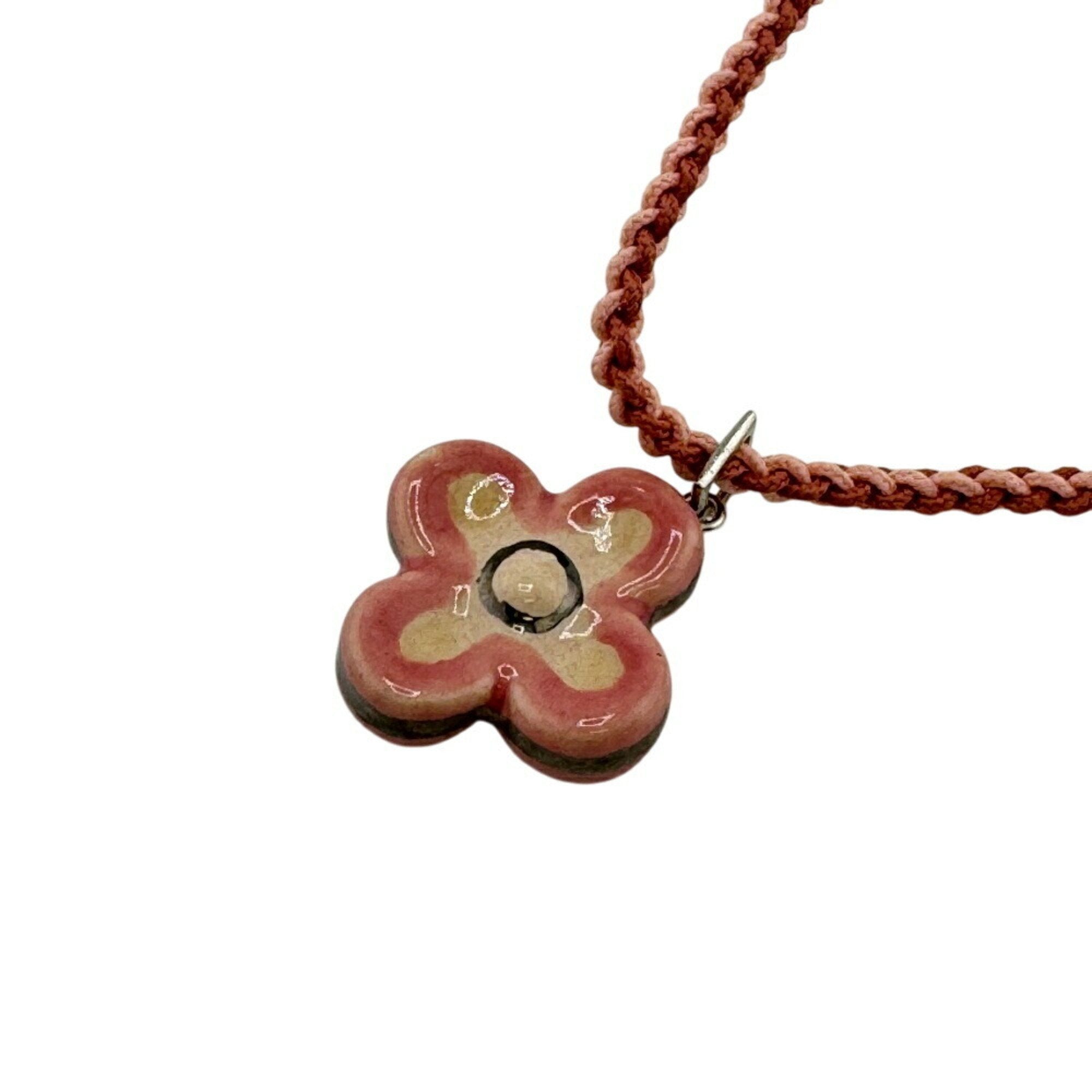 Flower Pendant Necklace Cotton Pink and White