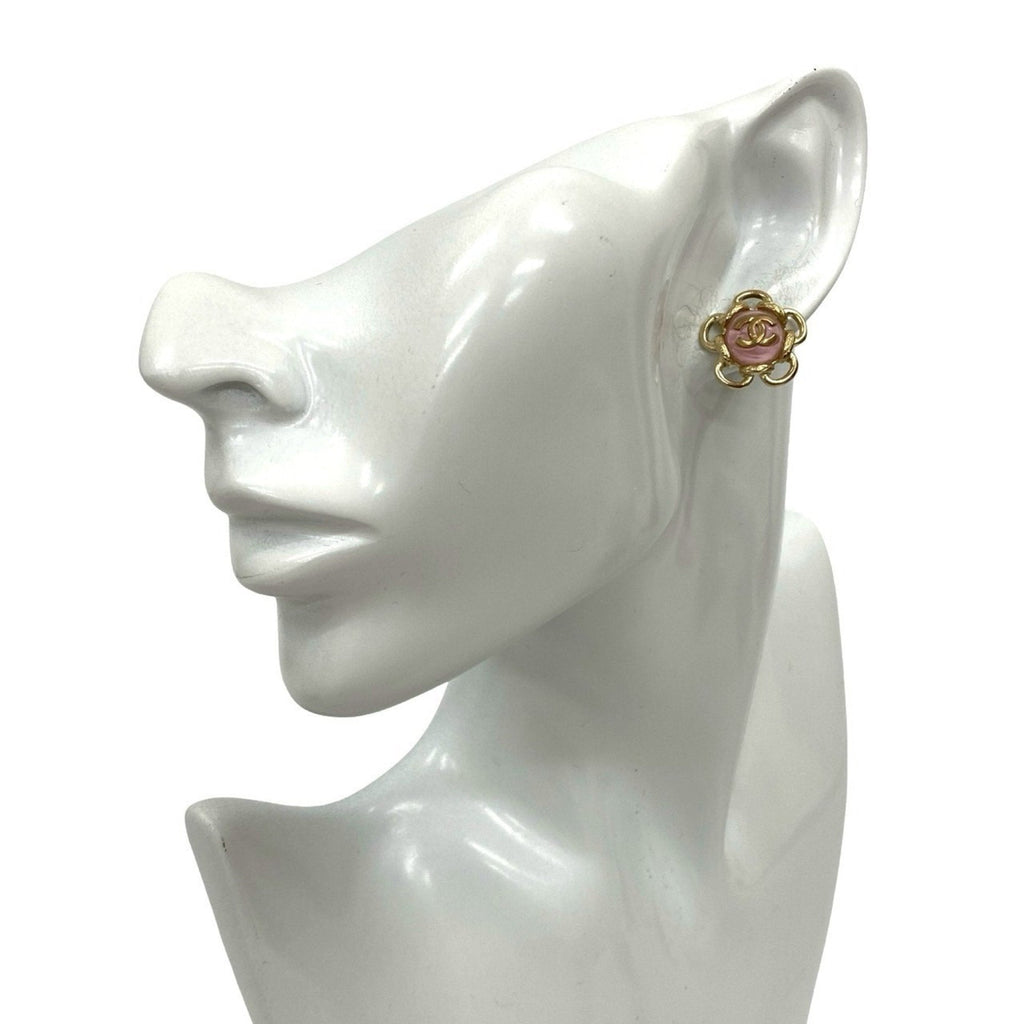 CC Logo Flower Earrings Metal Gold-Tone Metal