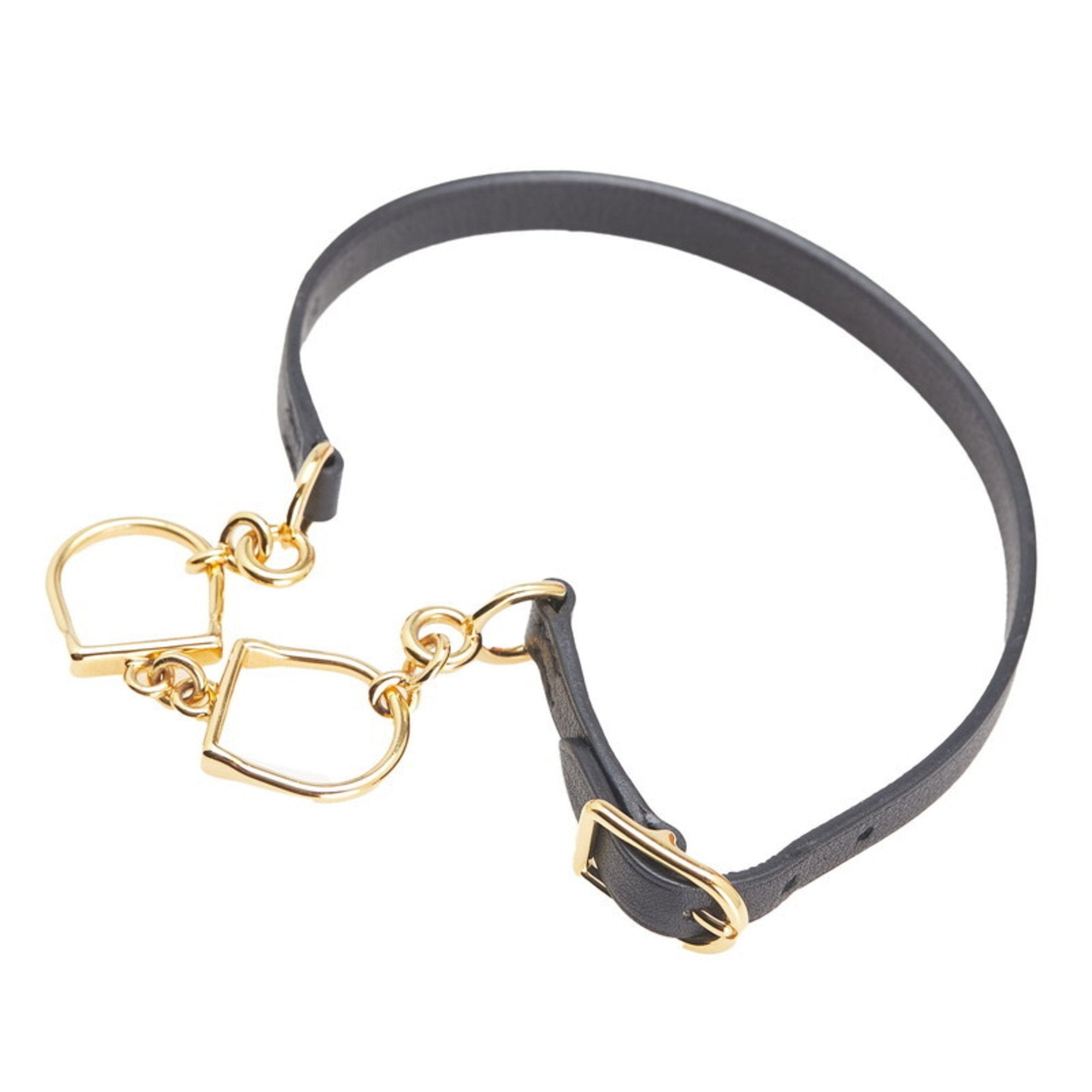 Etrier Bracelet Leather and Gold Plated Black and Gold