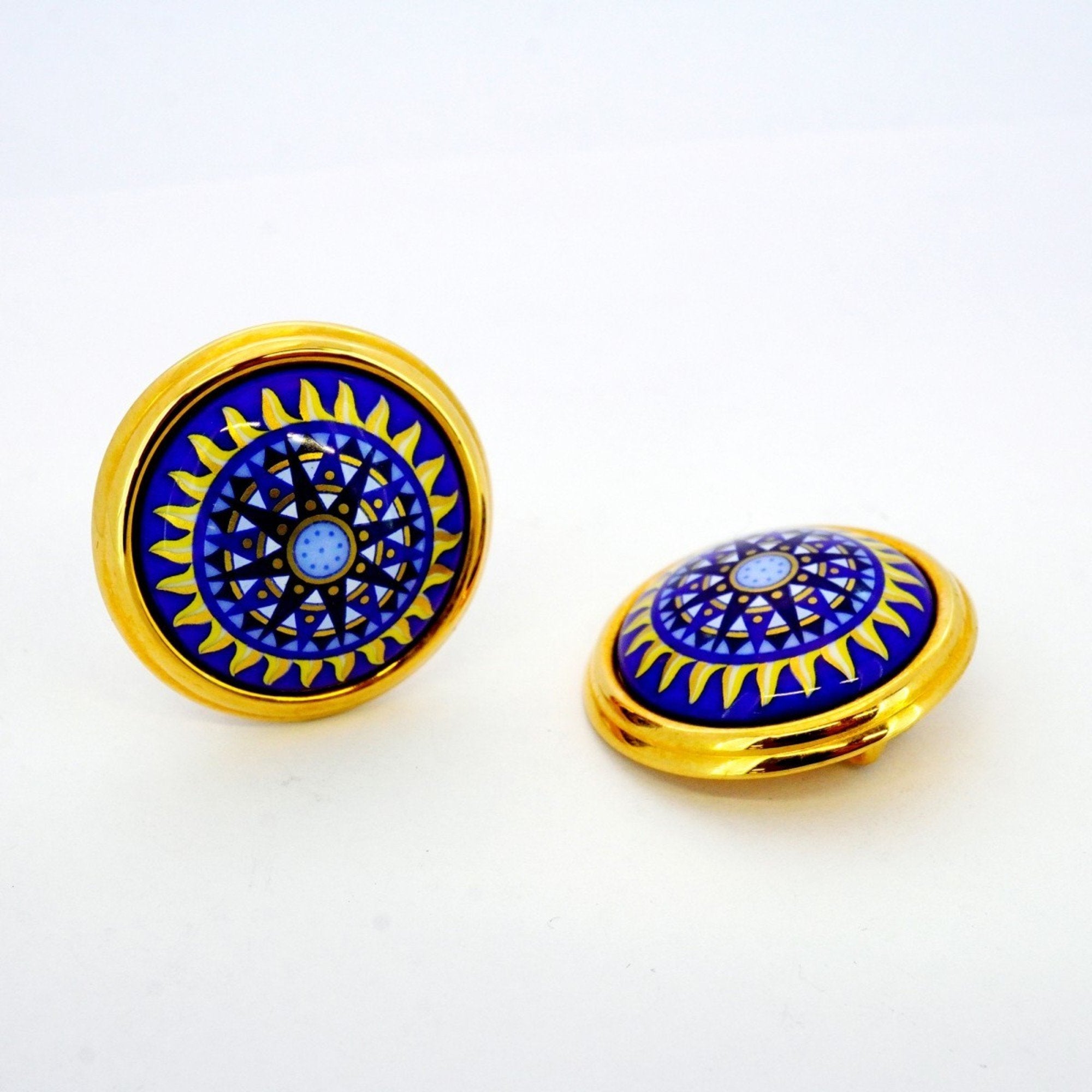 Clip-On Earrings Cloisonné Enamel and Gold