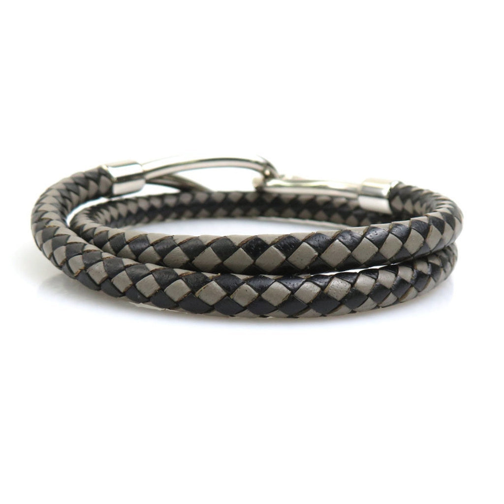 Leather Choker Necklace Metal Black Gray Silver