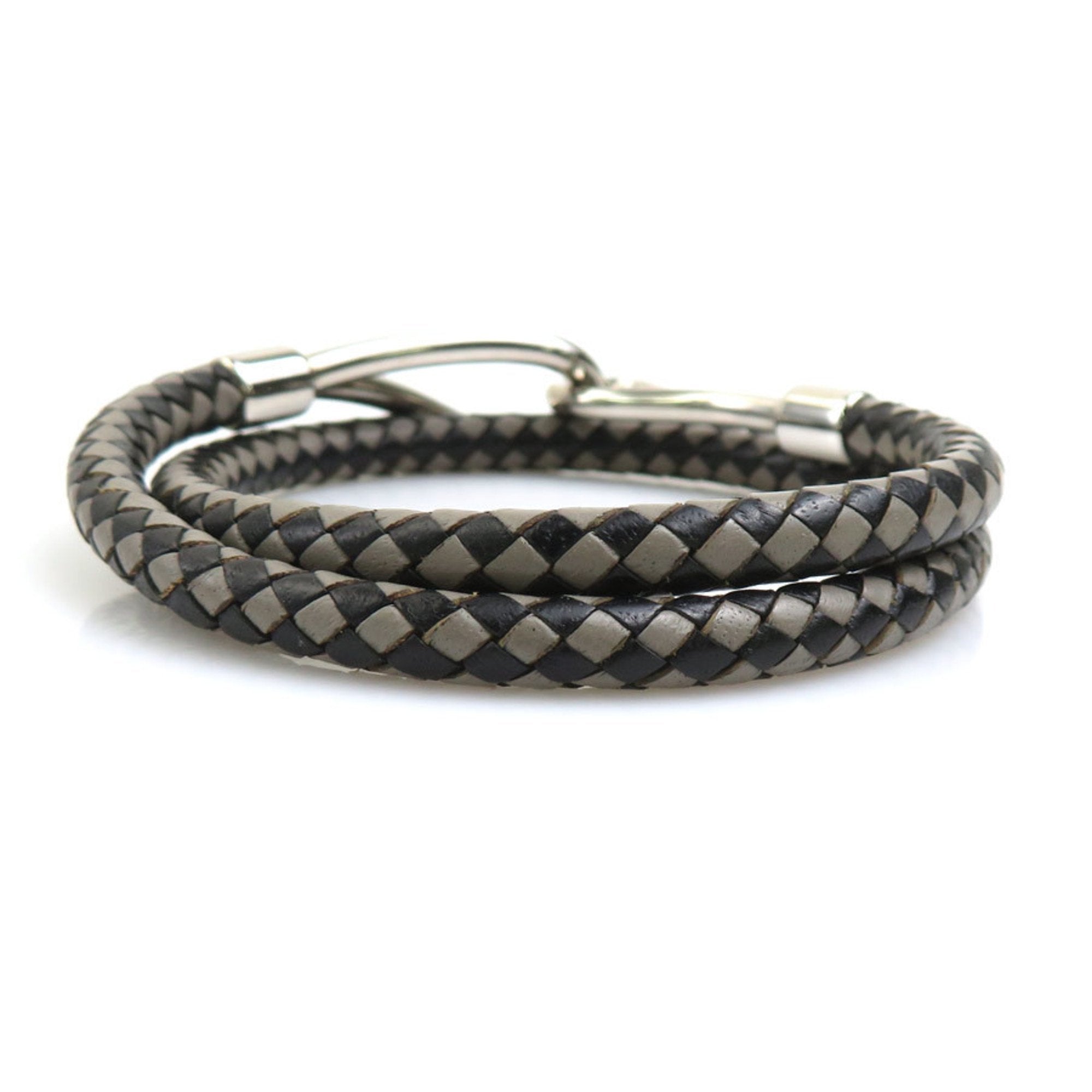 Leather Choker Necklace Metal Black Gray Silver