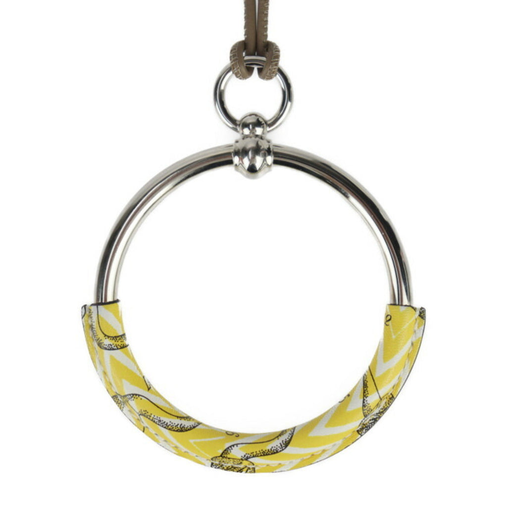 Loop Pendant Necklace Metal and Swift Leather Silver and Yellow