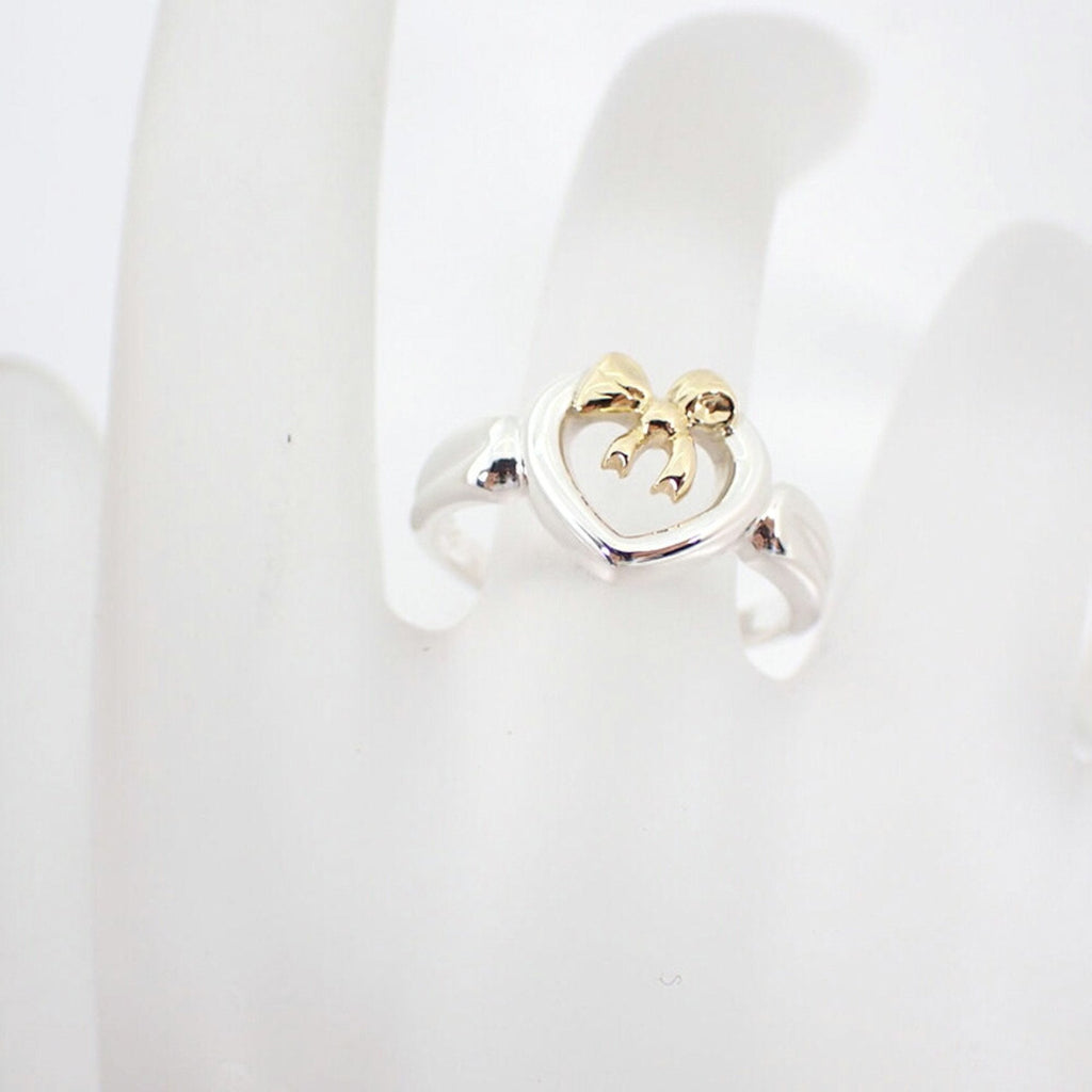 Heart Ribbon Ring Sterling Silver and 18K Yellow Gold