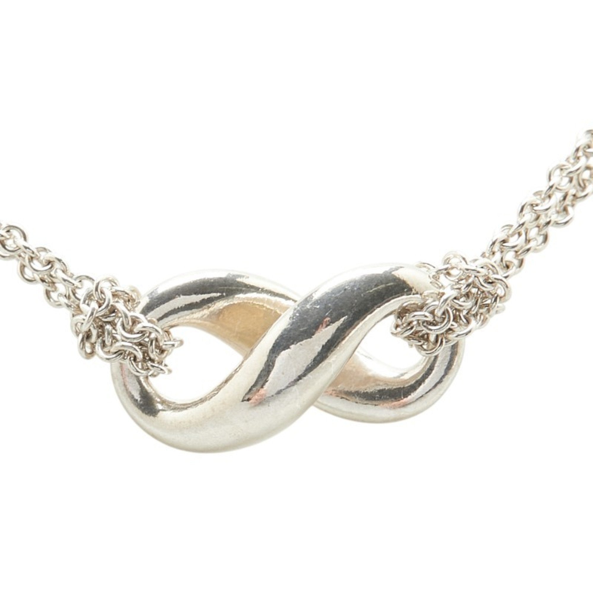 Infinity Pendant Necklace Sterling Silver Double Chain