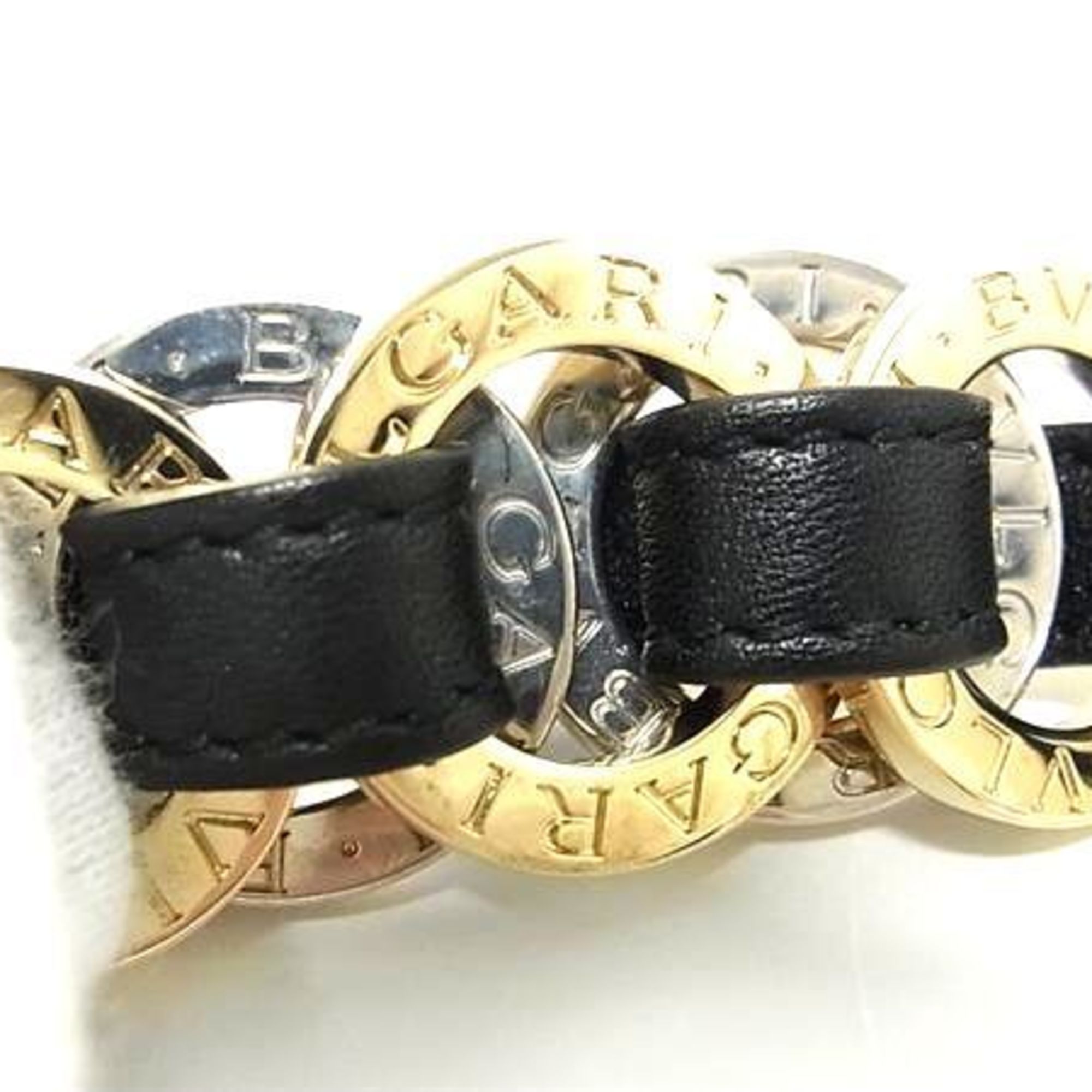 Doppio Tondo Bracelet Leather and Metal Black and Gold