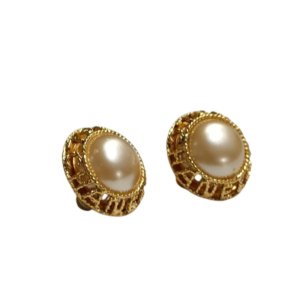 Vintage Earrings Pearl Gold-Tone Metal