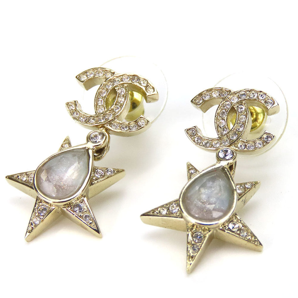 CC Logo Star Earrings Gold-Tone Metal
