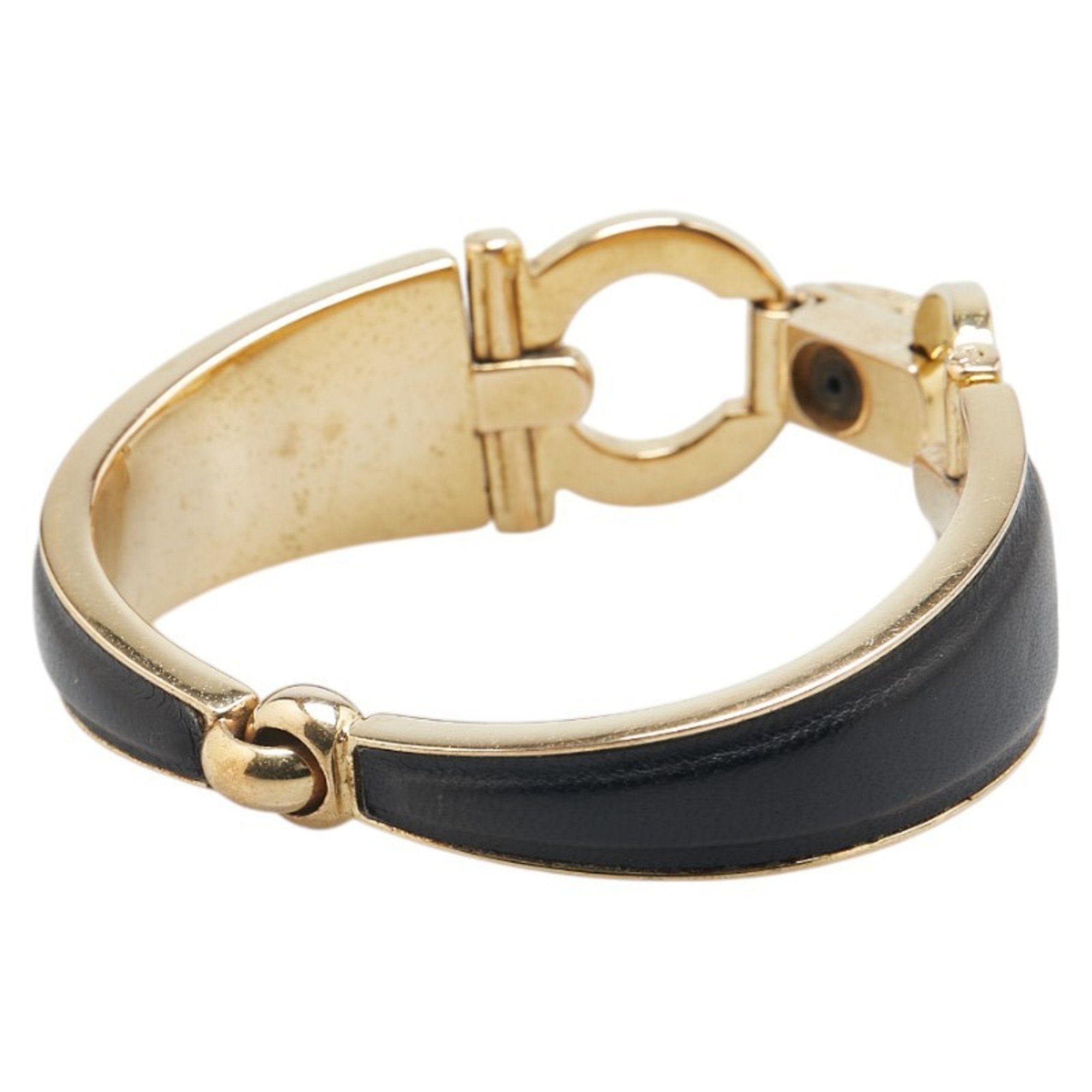 Gancini Bangle Black Leather and Gold Bracelet
